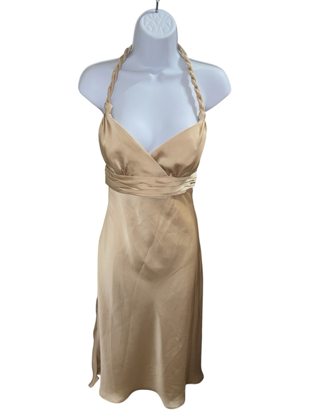 Women’s David's Bridal Champagne Satin Halter Midi Dress - 6
